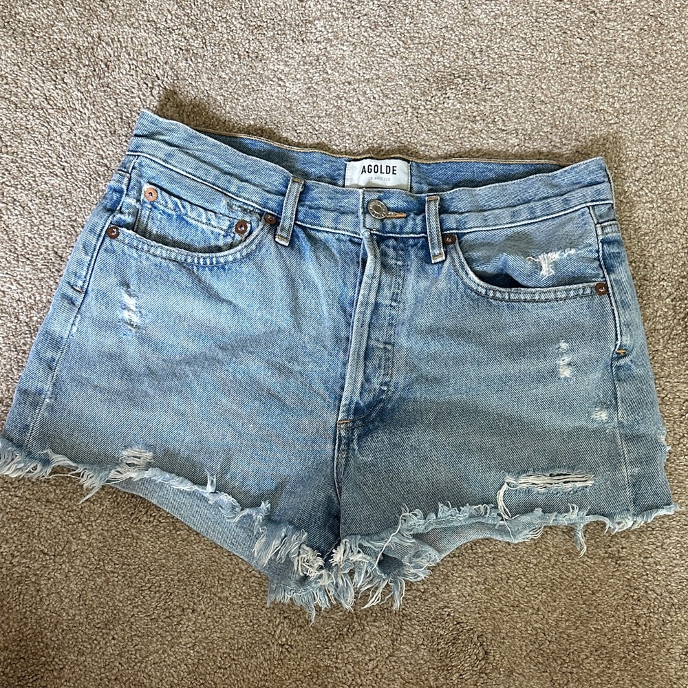 Agolde Light Blue Distressed Jean Shorts size 26